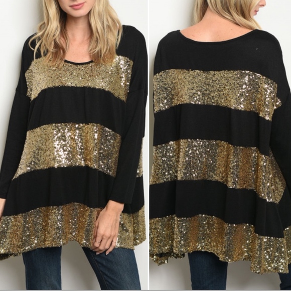 TREND SETTER DIVA BOUTIQUE Tops - SALE!BLACK GOLD SEQUINS TUNIC TOP